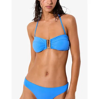Reiss Womens Blue Carina Removable-strap Stretch-woven Bikini Top