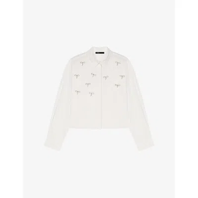 Maje Womens White Cropped Jewel-embellished Cotton Shirt In White
