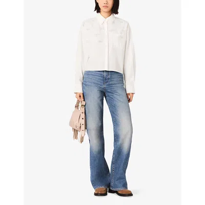 Maje Womens White Cropped Jewel-embellished Cotton Shirt In White