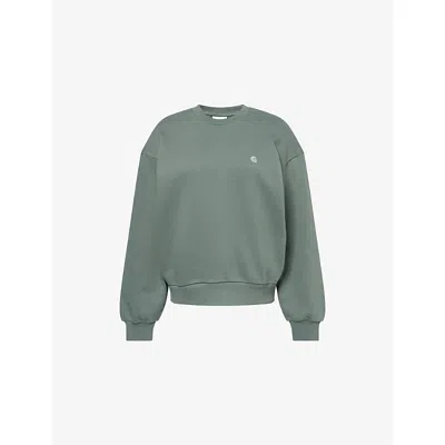 Carhartt Omens Velvet Green / Silver Casey Logo-embroidered Cotton Sweatshirt Xs In Gray