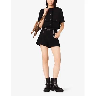 Maje Womens Black Belted-waist High-rise Tweed Shorts In Black