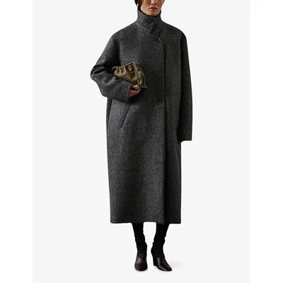 Soeur Womens Gris Chine Germain High-neck Wool-blend Coat In Black
