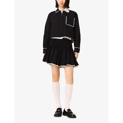 Maje Womens Black Embellished-trim Woven Mini Skirt In Black