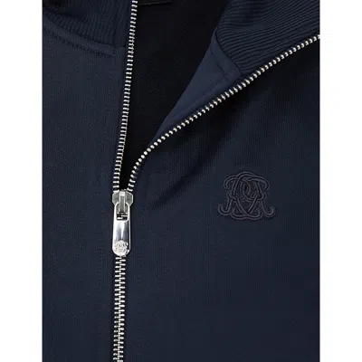 Reiss Navy Blue Malloy Logo-embroidered Cotton-blend Track Jacket 3 In Blue