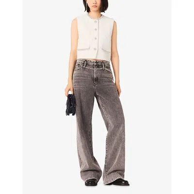 Maje Womens Ecru Sleeveless Bead-embellished Tweed Jacket In Neutral