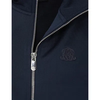 Reiss Navy Blue Malloy Logo-embroidered Cotton-blend Track Jacket 3 In Black