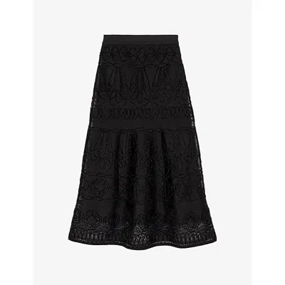 Maje Womens Black Floral-embroidered Woven Maxi Skirt In Black