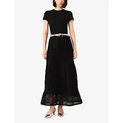 Maje Womens Black Floral-embroidered Woven Maxi Skirt In Black