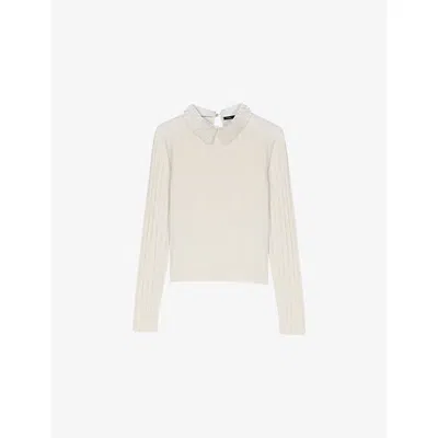 Maje Womens Ecru Embellished-collar Ribbed Wool-blend Jumper In Neutral