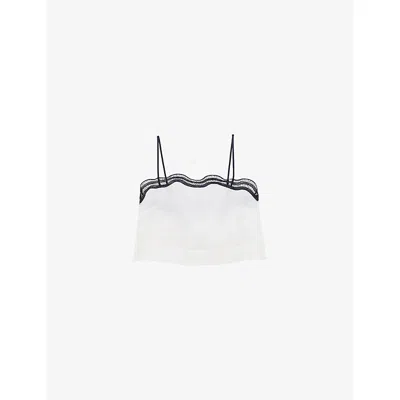 Reiss Womens Ivory Navy Felicity Scallop-edge Linen Top In White