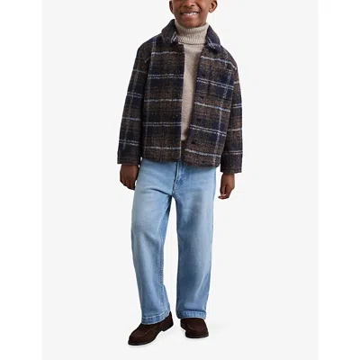 Reiss Navy Blue Brown Sam Button-down Checked Wool-blend Overshirt 9-13 In Multi