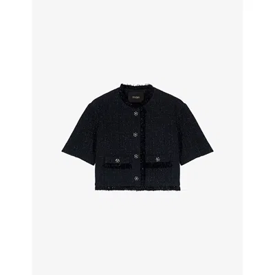 Maje Womens Black Short Button-down Tweed Jacket In Black