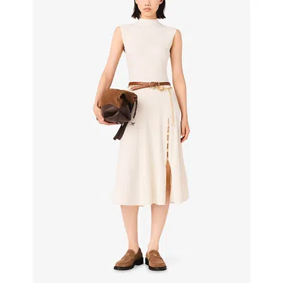Maje Womens Ecru Ribbed High-neck Stretch-knit Midi Dress In Neutral