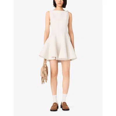 Maje Womens Ecru Flared Hardware-embellished Tweed Mini Dress In Neutral