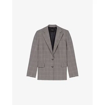 Maje Womens Grey Checked Single-breasted Stretch Wool-blend Blazer In Gray