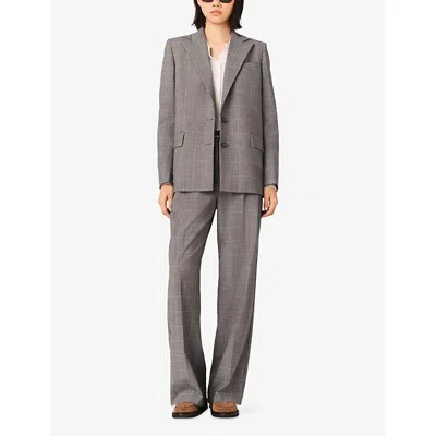Maje Womens Grey Checked Single-breasted Stretch Wool-blend Blazer In Gray