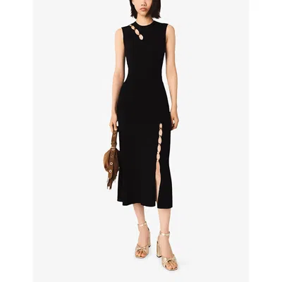 Maje Womens Black Ribbed Cut-out Stretch-knit Maxi Dress In Black