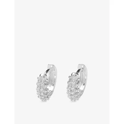 The White Company S Pavé Silver-plated Brass And Zirconia Huggie Earrings In Silver