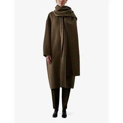 Soeur Womens Beige/gris Finn Scarf-detail Wool-blend Coat In Brown
