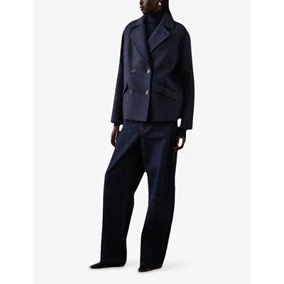 Soeur Womens Navy Chine Constant Double-breasted Wool-blend Coat Xs In Blue