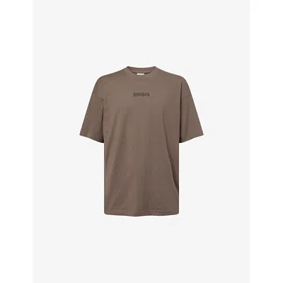 Gymshark Mens Gs Camo Brown Olde English Crewneck Cotton-jersey T-shirt Xxl In Neutral