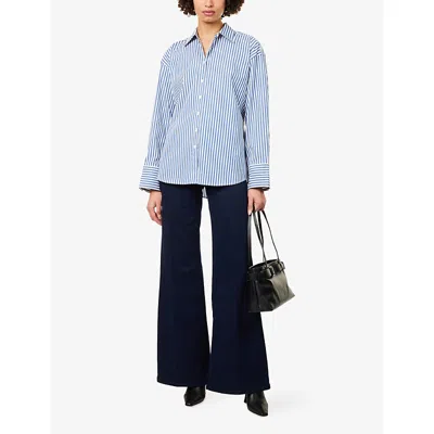 Good American Womens Indigo Stripe Poplin Striped Oversized Cotton-blend Shirt Xs In Multi