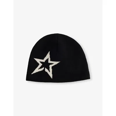 Perfect Moment Womens Jet Black Star-logo Merino-wool Beanie Hat