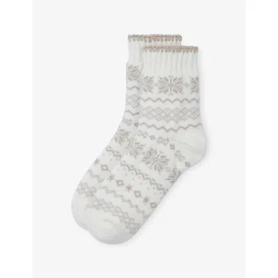 The White Company S Ivory/came Stitch-detail Stretch-knit Bed Socks In Multi