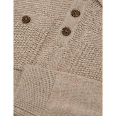 Reiss Oatmeal Melange Rectory Half-button Knitted Polo In Brown