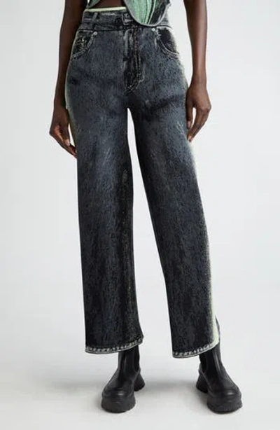 Ph5 Womens Black Green Zahra Wide-leg High-rise Recycled Viscose And Rayon-blend Knitted Trousers In Black