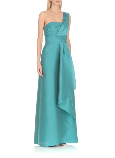 Alberta Ferretti Asymmetrical Pleated Shoulder Dress In Green