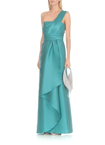 Alberta Ferretti Asymmetrical Pleated Shoulder Dress In Green