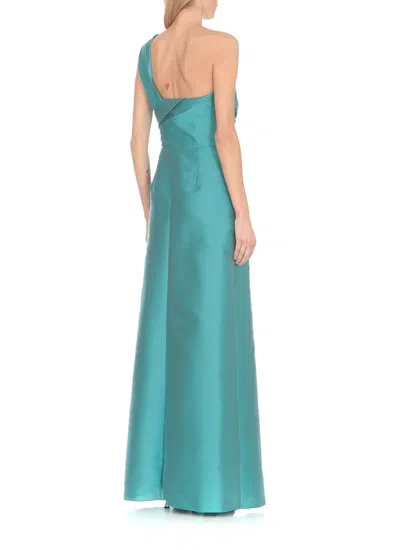 Alberta Ferretti Asymmetrical Pleated Shoulder Dress In Green