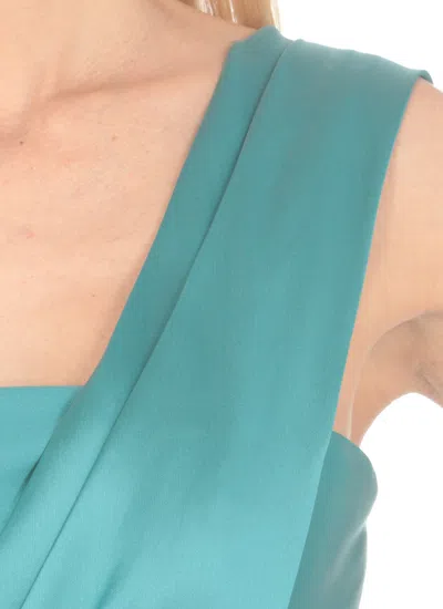 Alberta Ferretti Asymmetrical Pleated Shoulder Dress In Green