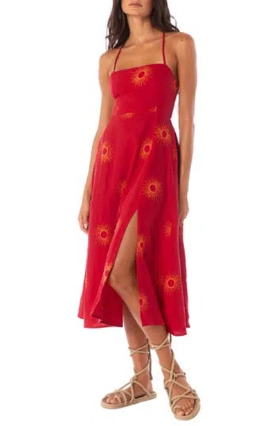 Maaji Eclipse Remi Linen Cover-up Midi Sundress In Red