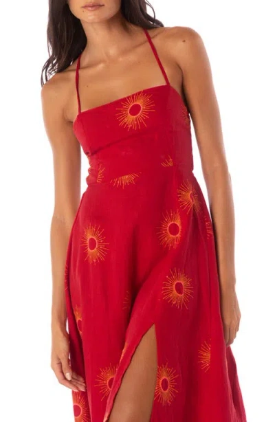 Maaji Eclipse Remi Linen Cover-up Midi Sundress In Red