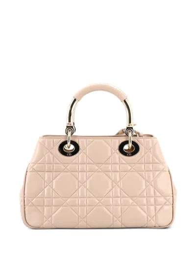 Pre-owned Dior Lady 95.22 Bag Cannage Embossed Leather Medium Tote Bag In Neutral