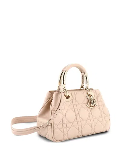 Pre-owned Dior Lady 95.22 Bag Cannage Embossed Leather Medium Tote Bag In Neutral