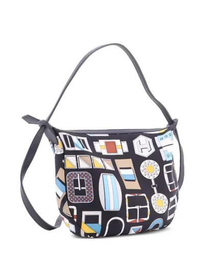 Pre-owned Hermes Sursoie To Go Pouch Printed Silk And Leather Crossbody Bag In Blue