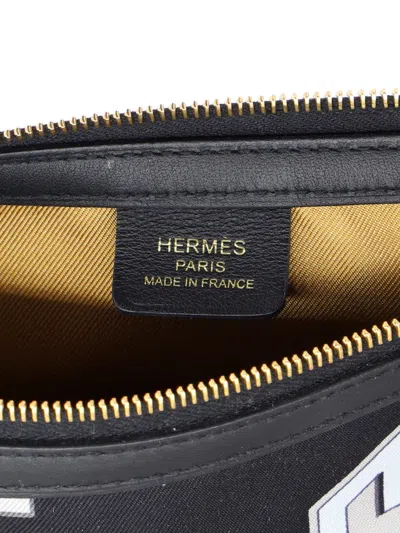 Pre-owned Hermes Sursoie To Go Pouch Printed Silk And Leather Crossbody Bag In Blue