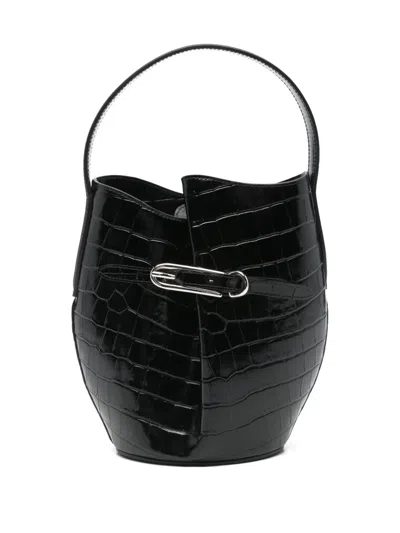 Liffner Croc-embossing Belted Bucket Bag In Black