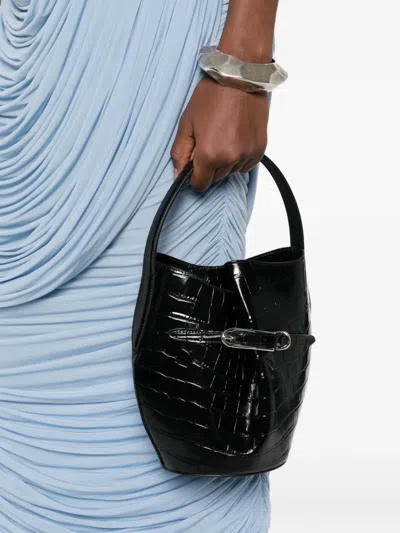 Liffner Croc-embossing Belted Bucket Bag In Black