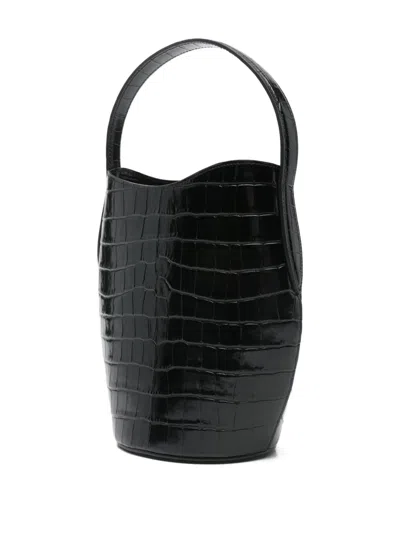 Liffner Croc-embossing Belted Bucket Bag In Black