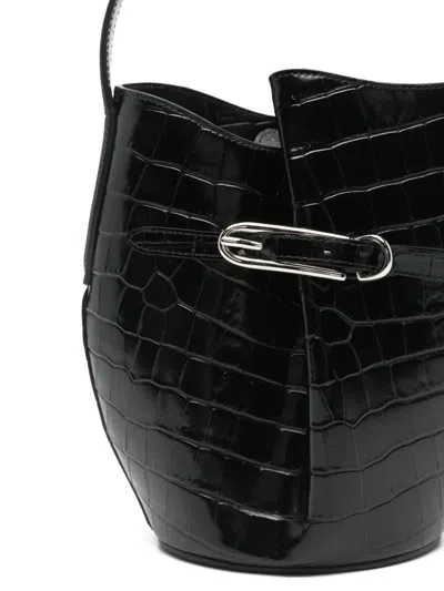 Liffner Croc-embossing Belted Bucket Bag In Black