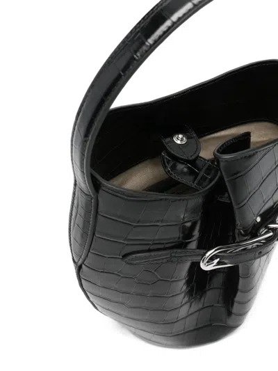 Liffner Croc-embossing Belted Bucket Bag In Black