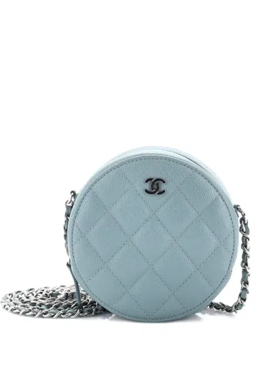 Pre-owned Chanel Round Clutch With Chain Quilted Caviar Mini Crossbody Bag In Blue