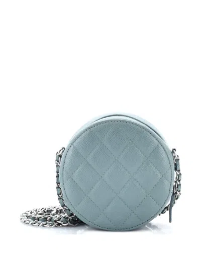 Pre-owned Chanel Round Clutch With Chain Quilted Caviar Mini Crossbody Bag In Blue
