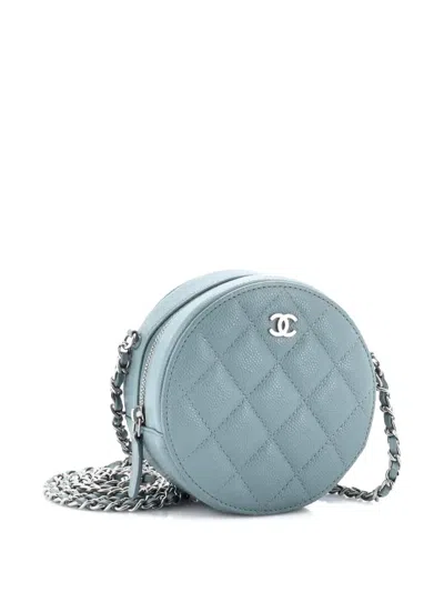 Pre-owned Chanel Round Clutch With Chain Quilted Caviar Mini Crossbody Bag In Blue
