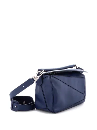 Pre-owned Loewe Puzzle Bag Leather Small Satchel In Blue