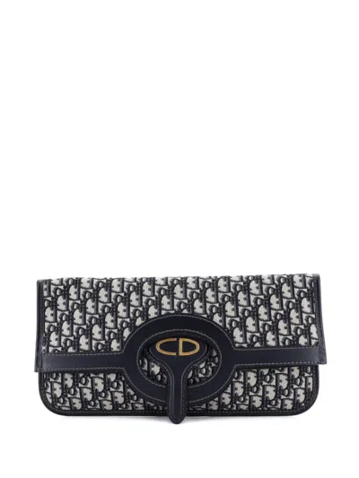 Pre-owned Dior Fold Over Oblique Canvas Clutch Bag In Blue
